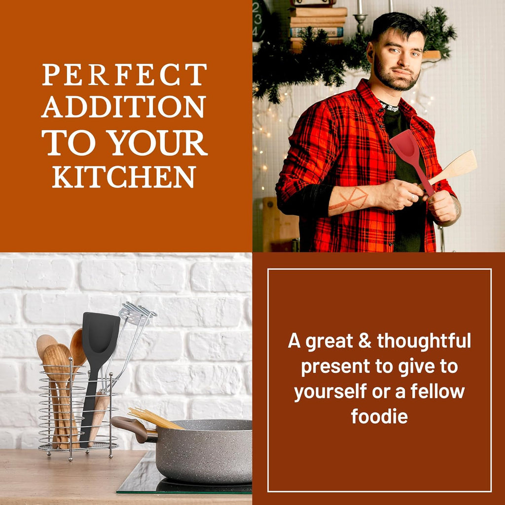 2 in 1 Flipper Spatula with tongs - Nylon Easy Grip Flip Spatula for Hash browns, Burgers, Steaks, French Toast, Omelets, Pancakes - Non-Stick Head, Ergonomic Handle, Withstands High Temperatures