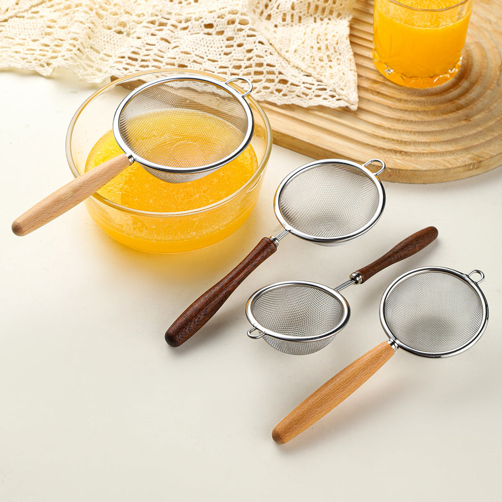 Wooden-handled 304 stainless steel flour sieve