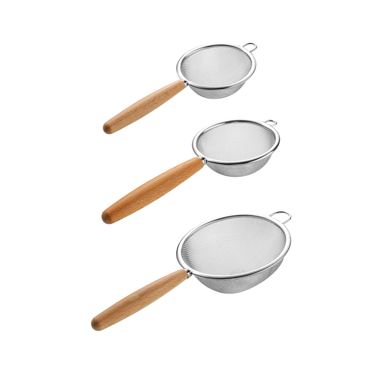 Wooden-handled 304 stainless steel flour sieve