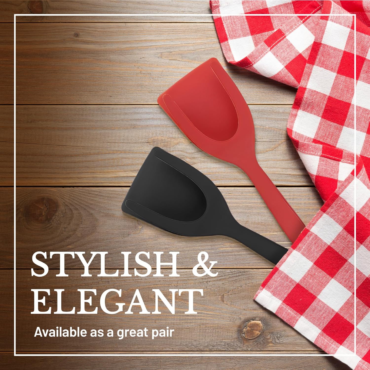 2 in 1 Flipper Spatula with tongs - Nylon Easy Grip Flip Spatula for Hash browns, Burgers, Steaks, French Toast, Omelets, Pancakes - Non-Stick Head, Ergonomic Handle, Withstands High Temperatures