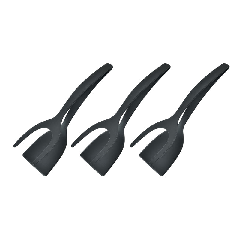 2 in 1 Flipper Spatula with tongs - Nylon Easy Grip Flip Spatula for Hash browns, Burgers, Steaks, French Toast, Omelets, Pancakes - Non-Stick Head, Ergonomic Handle, Withstands High Temperatures