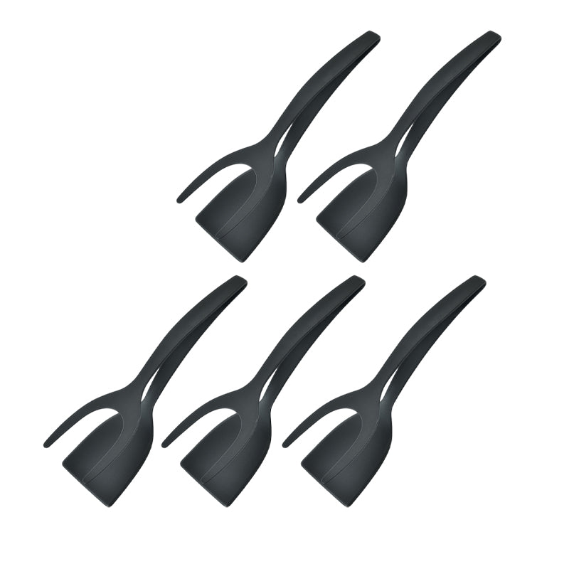 2 in 1 Flipper Spatula with tongs - Nylon Easy Grip Flip Spatula for Hash browns, Burgers, Steaks, French Toast, Omelets, Pancakes - Non-Stick Head, Ergonomic Handle, Withstands High Temperatures