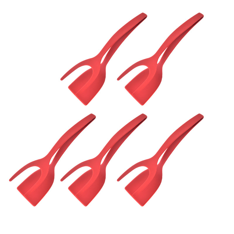 2 in 1 Flipper Spatula with tongs - Nylon Easy Grip Flip Spatula for Hash browns, Burgers, Steaks, French Toast, Omelets, Pancakes - Non-Stick Head, Ergonomic Handle, Withstands High Temperatures