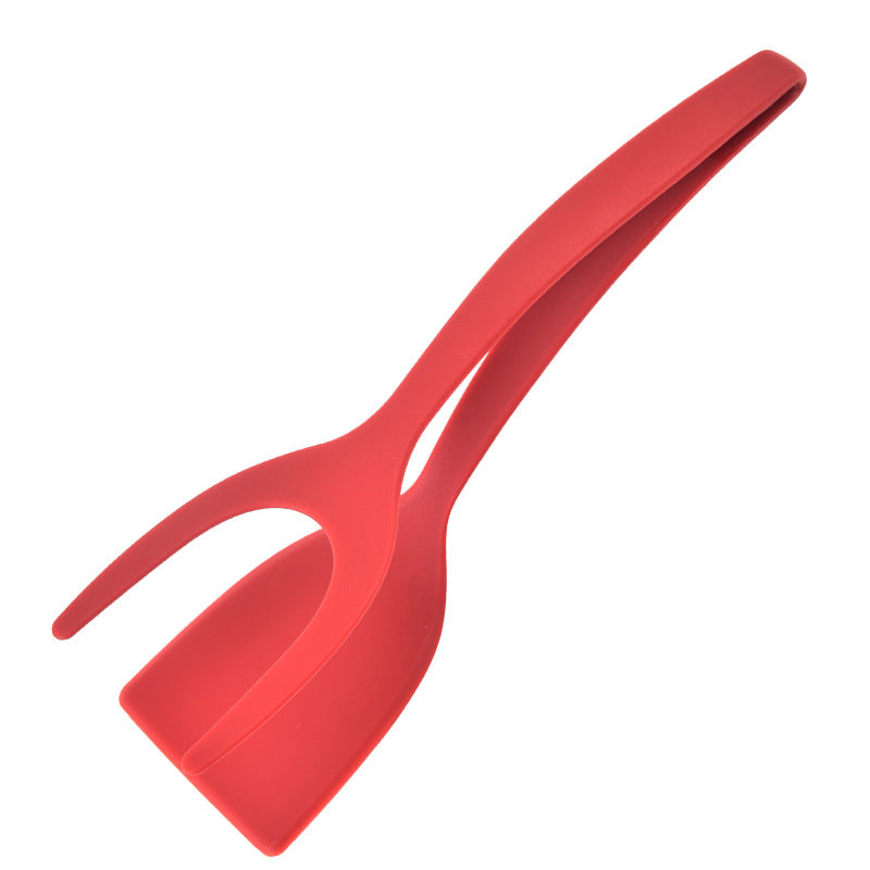 2 in 1 Flipper Spatula with tongs - Nylon Easy Grip Flip Spatula for Hash browns, Burgers, Steaks, French Toast, Omelets, Pancakes - Non-Stick Head, Ergonomic Handle, Withstands High Temperatures